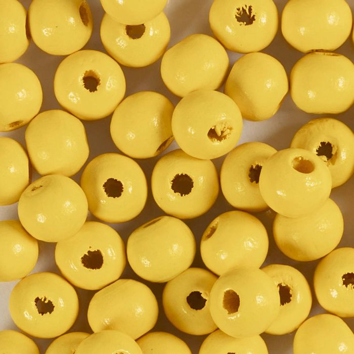 Cuentas de Madera, dia 8 mm, medida agujero 2 mm, amarillo, 50 ud/ 1 paquete