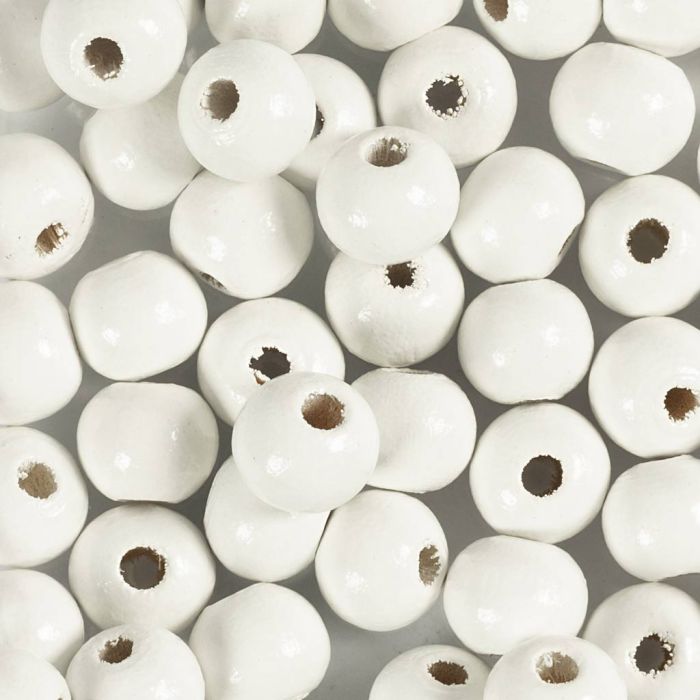 Cuentas de Madera, dia 8 mm, medida agujero 2 mm, blanco, 50 ud/ 1 paquete