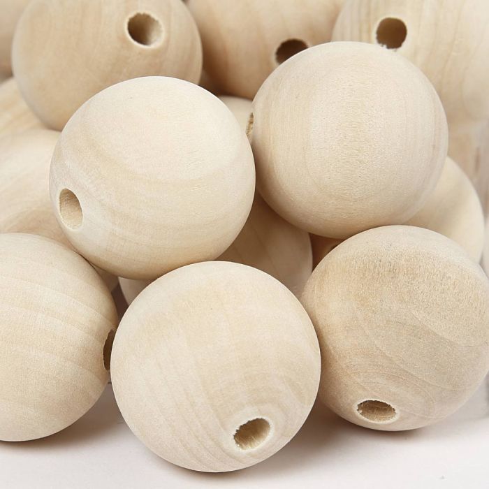 Cuentas de Madera, dia 30, medida agujero 5 mm, 50 ud/ 1 paquete