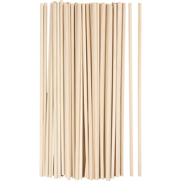 Palo de madera, L. 30 cm, dia 6 mm, 50 ud/ 1 paquete