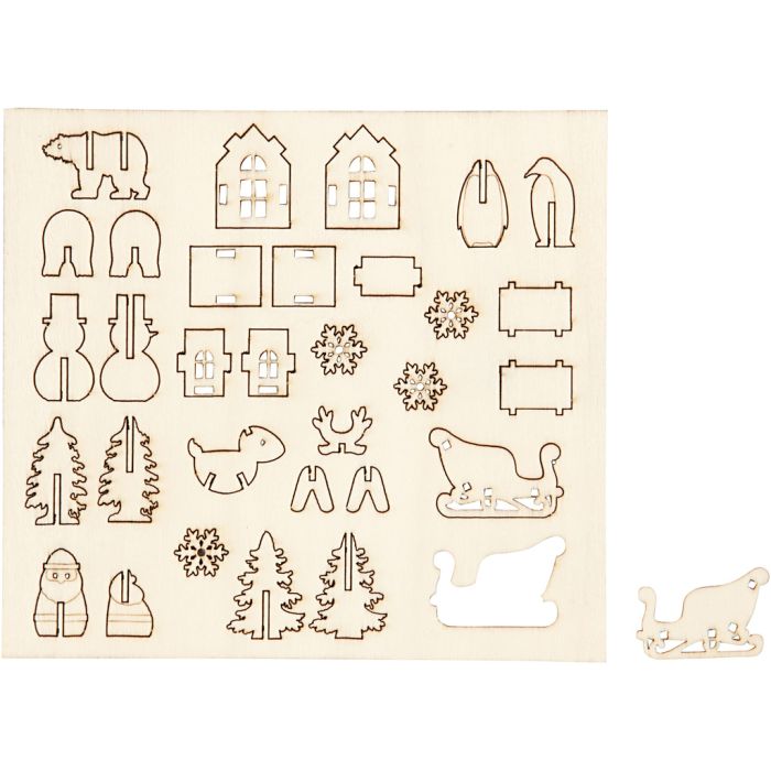Figuras de madera, Navidad, L. 15,5 cm, A: 17 cm, grosor 3 mm, 1 paquete
