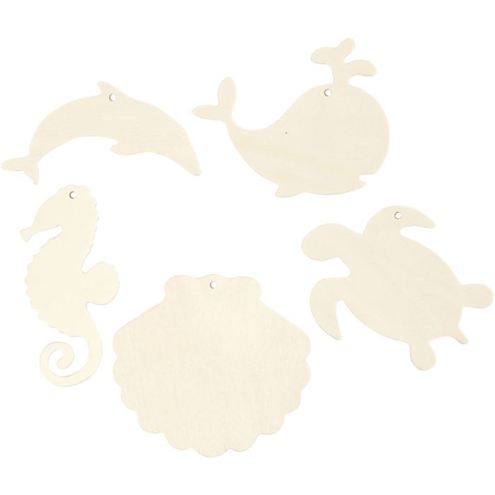 Criaturas marinas para colgar, Caballo de mar, tortuga, delfín, mejillón y ballena, A: 5-10 cm, medida agujero 3 mm, grosor 2 mm, 5 ud/ 1 paquete