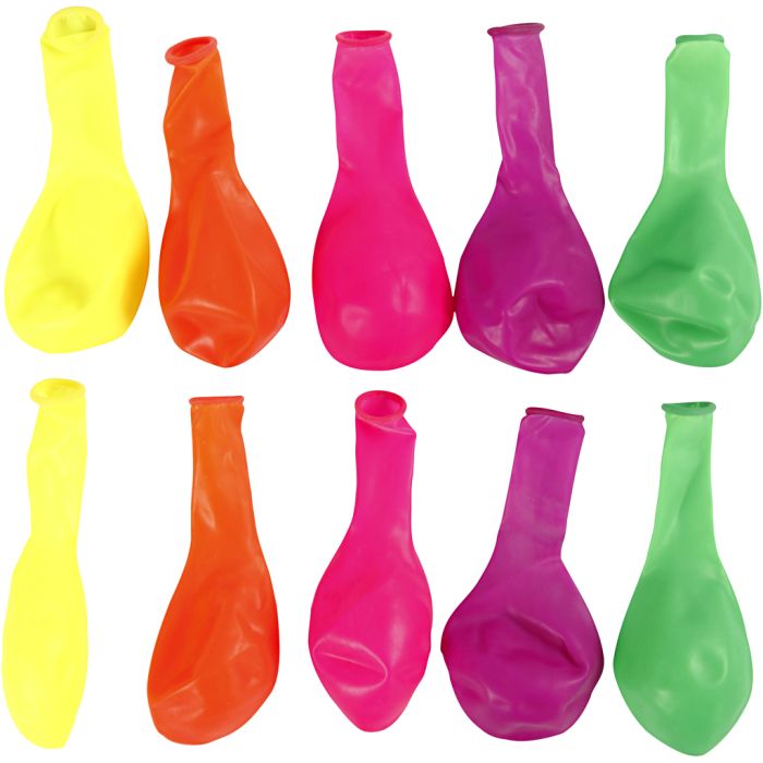 Globos, dia 23 cm, redondo, colores neón, 10 ud/ 1 paquete