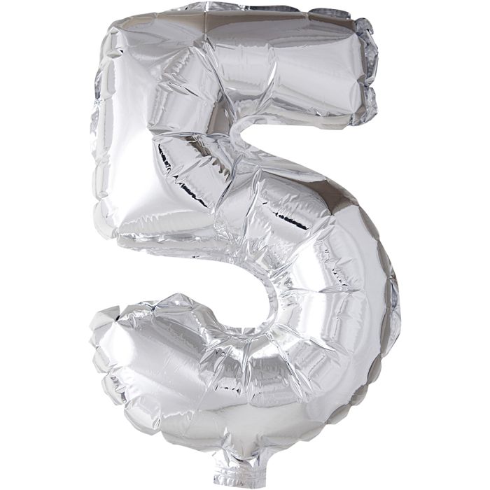 Globo foil, número 5, A: 41 cm, plata, 1 ud