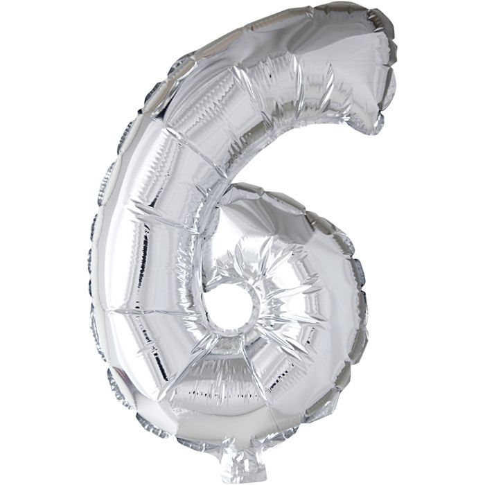 Globo foil, número 6, A: 41 cm, plata, 1 ud