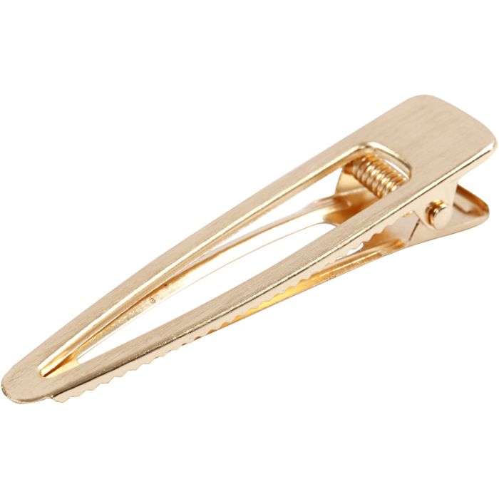 Clip de pelo, L. 75 mm, A: 16 mm, dorado/plateado, 1 ud