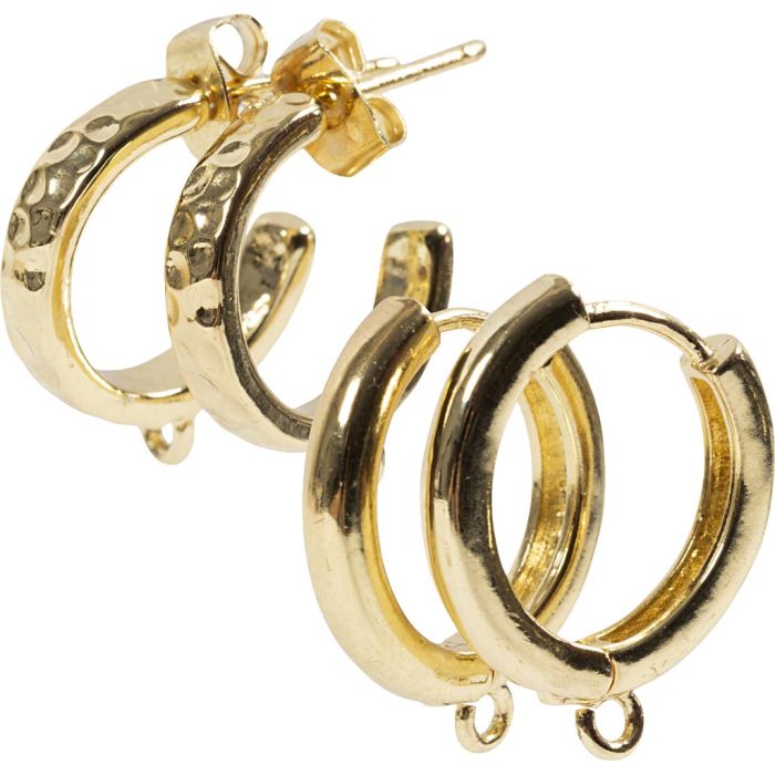 Pendientes de aro., dia 15 mm, grosor 3 mm, dorado/plateado, 2x2 par/ 1 paquete