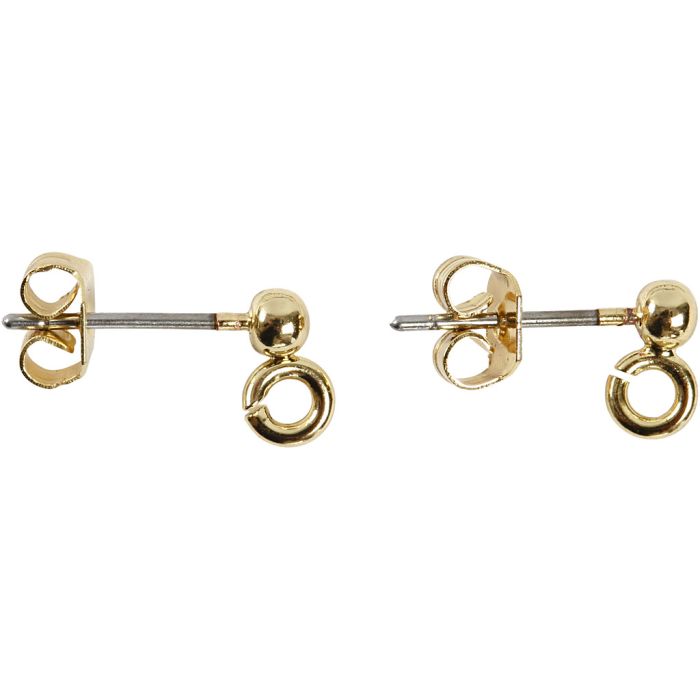 Pendientes de botón, L. 13 mm, dia 3,8 mm, medida agujero 0,8 mm, dorado/plateado, 10 ud/ 1 paquete