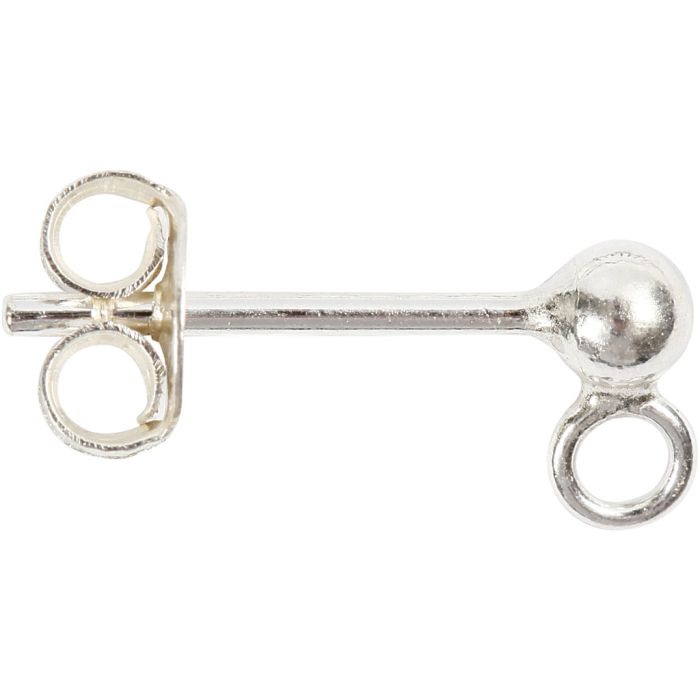 Pendiente de botón, L. 13 mm, plata, 10 ud/ 1 paquete