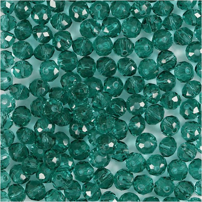 Perlas Facetadas, dia 4 mm, medida agujero 1 mm, verde, 45 ud/ 1 paquete