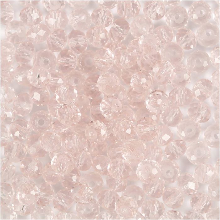 Perlas Facetadas, dia 4 mm, medida agujero 1 mm, rosa claro, 45 ud/ 1 paquete