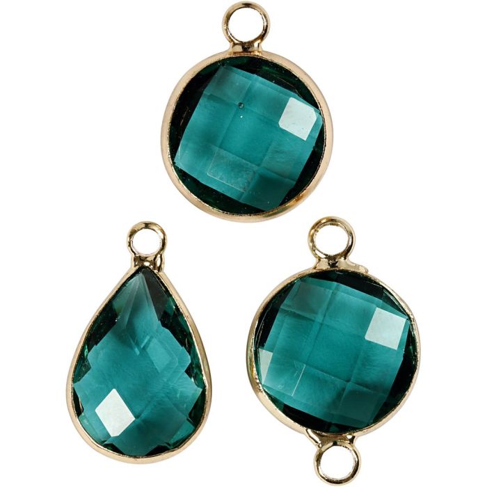 Colgante de joyería, A: 15-20 mm, medida agujero 2 mm, verde, 6 ud/ 1 paquete