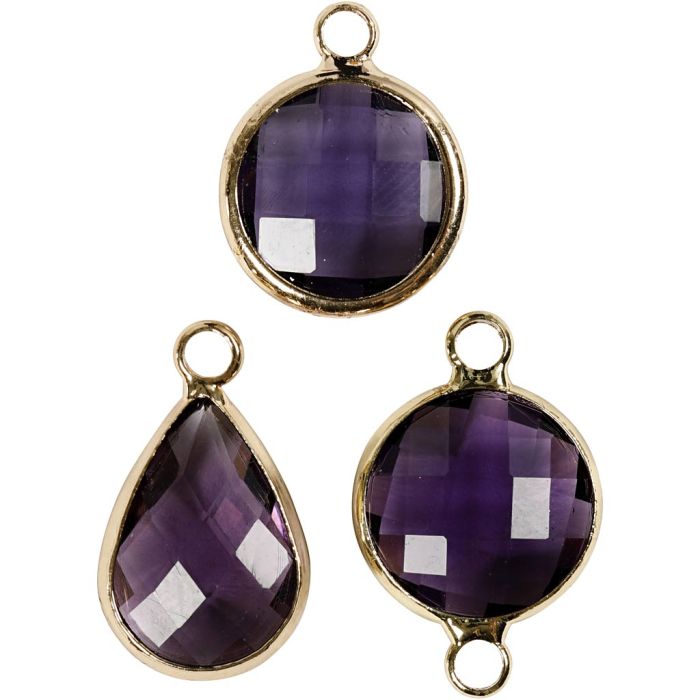 Colgante de joyería, A: 15-20 mm, medida agujero 2 mm, morado, 6 ud/ 1 paquete