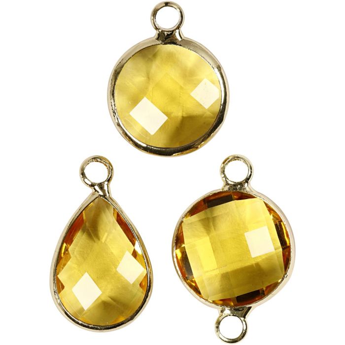 Colgante de joyería, A: 15-20 mm, medida agujero 2 mm, amarillo, 6 ud/ 1 paquete