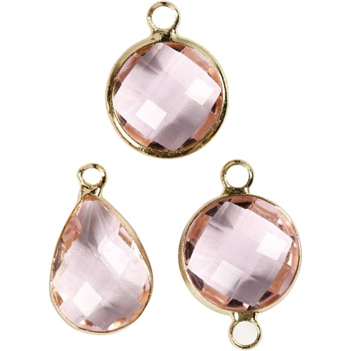 Colgante de joyería, A: 15-20 mm, medida agujero 2 mm, rosa claro, 6 ud/ 1 paquete