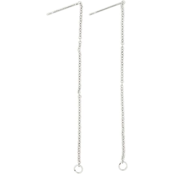 Pendientes de botón, L. 70 mm, plateado, 1 par