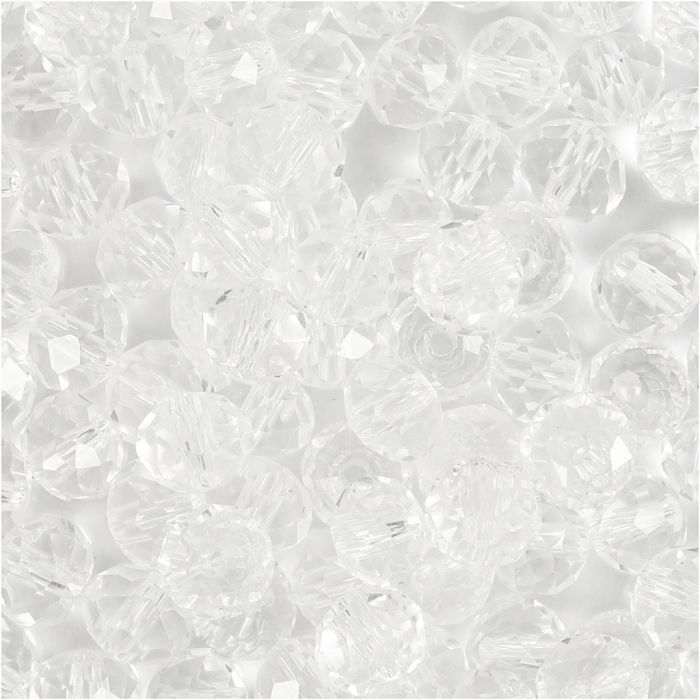 Perlas Facetadas, medidas 5x6 mm, medida agujero 1 mm, cristal, 100 ud/ 1 paquete