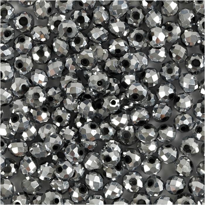 Perlas Facetadas, medidas 3x4 mm, medida agujero 0,8 mm, gris metalizado, 100 ud/ 1 paquete
