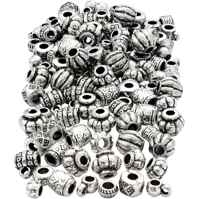 Variedad de abalorios, medidas 7-11 mm, medida agujero 3 mm, ca. 400 ud, 200 gr/ 1 paquete