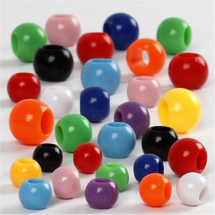 Cuentas Pony, medidas 6-10 mm, medida agujero 3-5 mm, ca. 444 ud, 85 gr, 150 ml/ 1 paquete