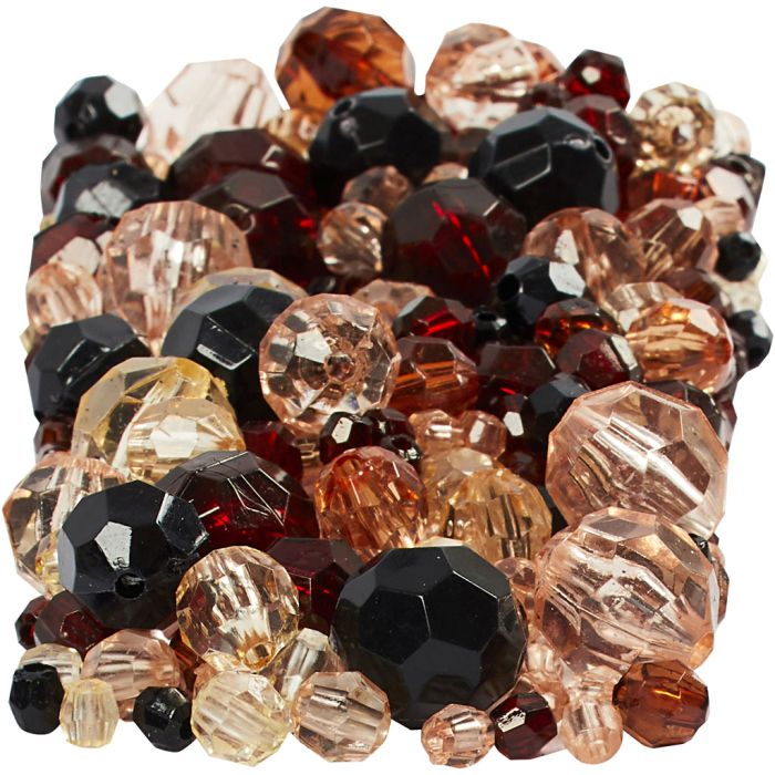 Cuentas Facetadas, medidas 4-12 mm, medida agujero 1-2,5 mm, ca. 860 ud, dorado, 250 gr/ 1 paquete