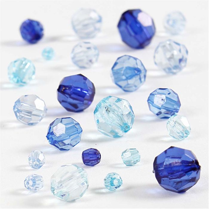 Cuentas Facetadas, medidas 4-12 mm, medida agujero 1-2,5 mm, ca. 170 ud, azul harmonía, 45 gr/ 1 paquete