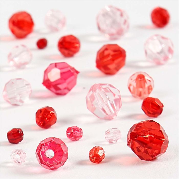 Cuentas Facetadas, medidas 4-12 mm, medida agujero 1-2,5 mm, ca. 170 ud, rojo harmonía, 45 gr/ 1 paquete