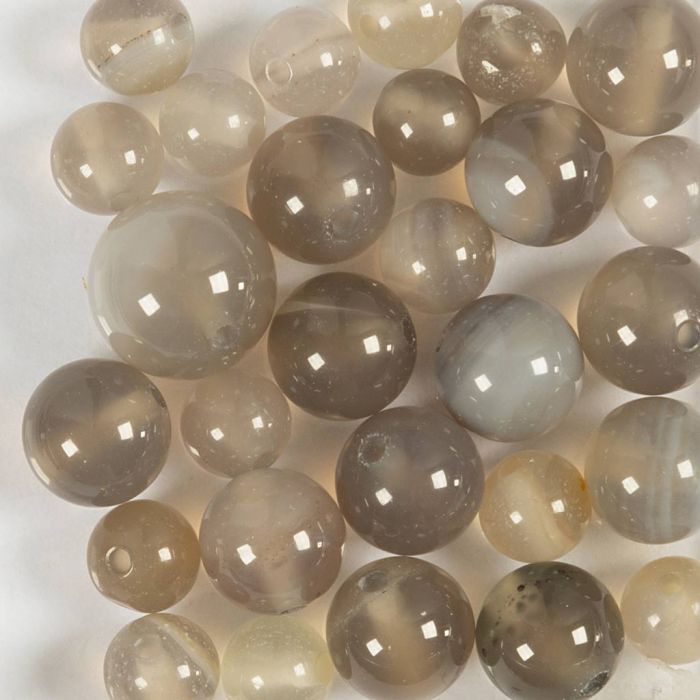 Cuentas de ágata, dia 6+8+10 mm, medida agujero 0,9-1 mm, gris transparente, 28 ud/ 1 paquete