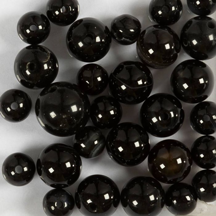 Cuentas de ágata, dia 6+8+10 mm, medida agujero 0,9-1 mm, negro, 28 ud/ 1 paquete