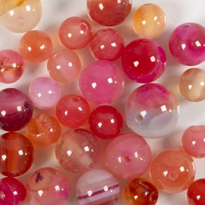 Cuentas de ágata, dia 6+8+10 mm, medida agujero 0,9-1 mm, beige, rosado, 28 ud/ 1 paquete