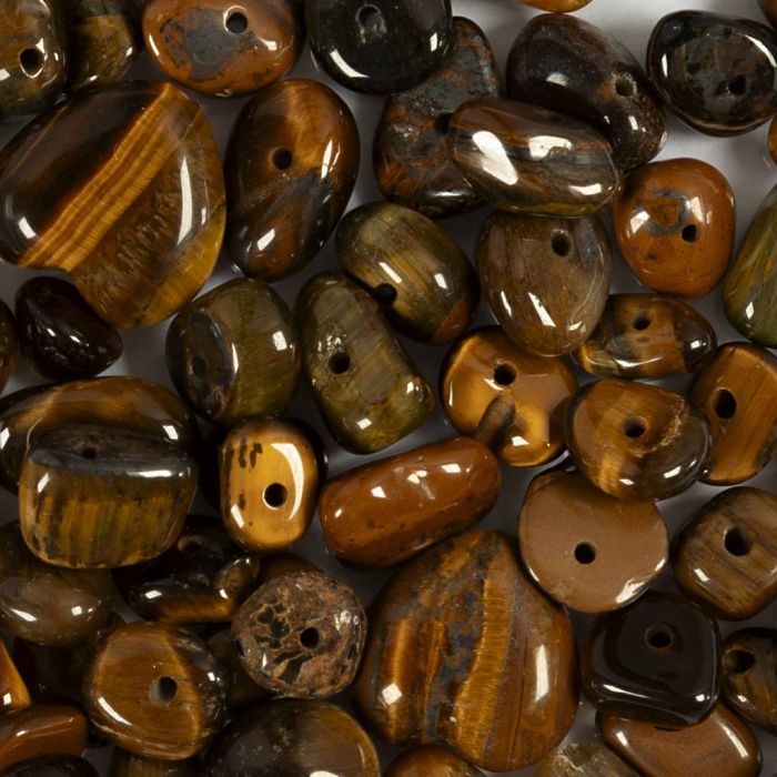 Cuentas de cristal, Ojo de tigre, dia 7-12 mm, medida agujero 1 mm, marrón, 63 ud/ 1 paquete