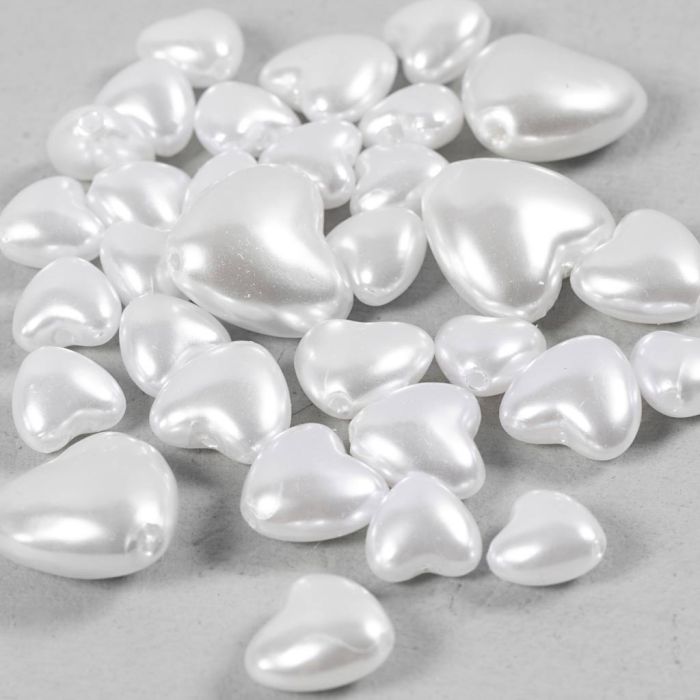 Perlas de Cera, Corazones, dia 7-13 mm, medida agujero 1,3-1,5 mm, madre perla, 32 ud/ 1 paquete