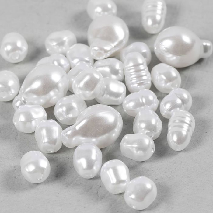 Perlas de Cera, Óvalo, dia 6-14 mm, medida agujero 1,3-1,5 mm, 30 ud/ 1 paquete