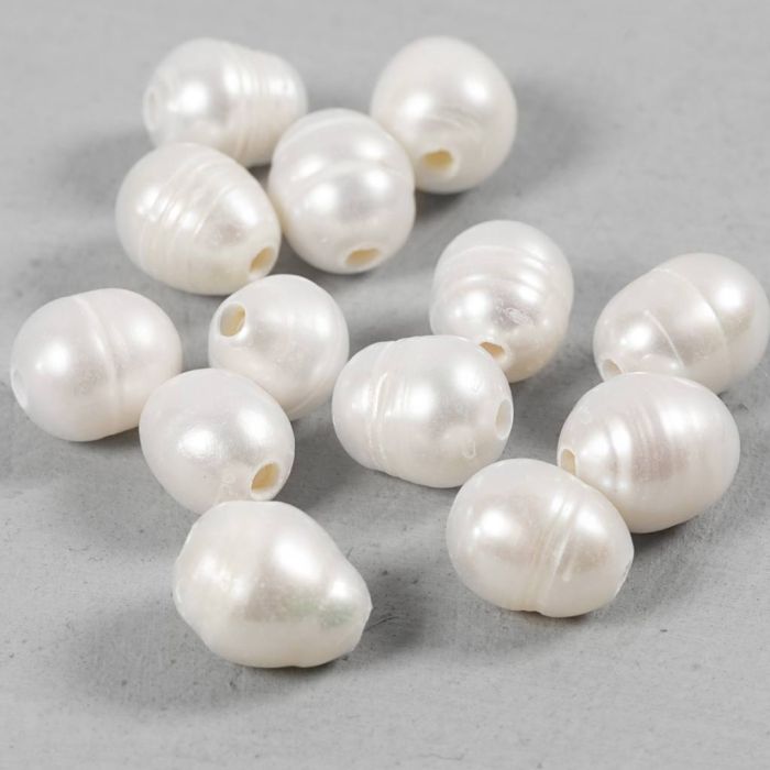 Perlas de agua dulce, dia 9-11 mm, medida agujero 2 mm, Perforado longitudinalmente, madre perla, 13 ud/ 1 paquete