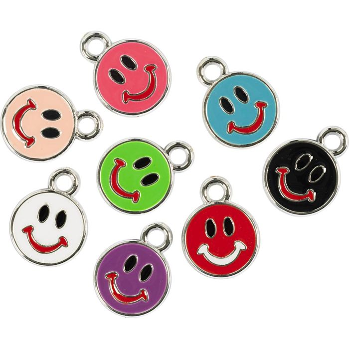 Colgantes de plata, Emojis, surtido de colores, 8 ud/ 1 paquete