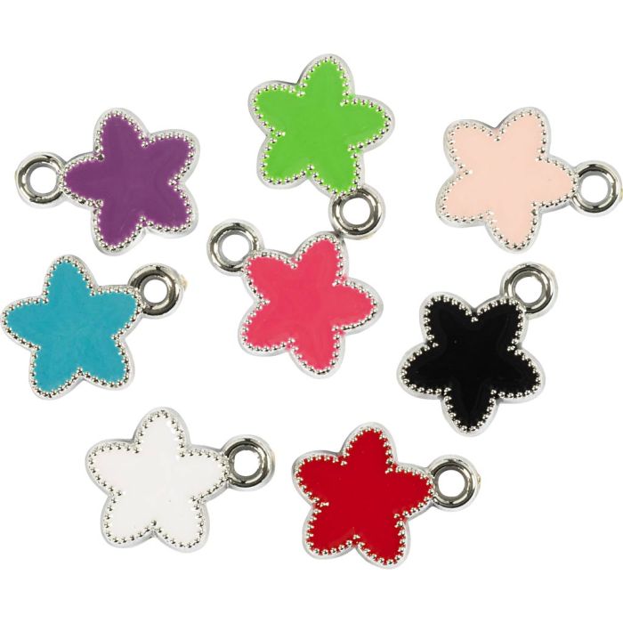 Colgantes de plata, estrella, surtido de colores, 8 ud/ 1 paquete