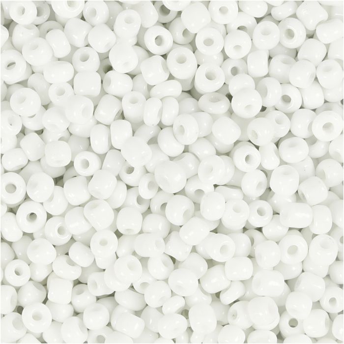 Cuentas de semillas de Rocaille, dia 3 mm, medidas 8/0, medida agujero 0,6-1,0 mm, blanco, 25 gr/ 1 paquete