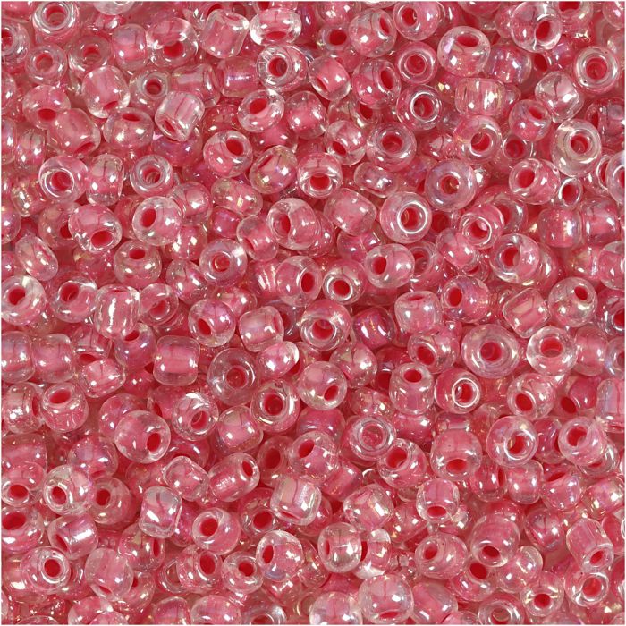 Cuentas de semillas de Rocaille, dia 3 mm, medidas 8/0, medida agujero 0,6-1,0 mm, rosa centro, 25 gr/ 1 paquete