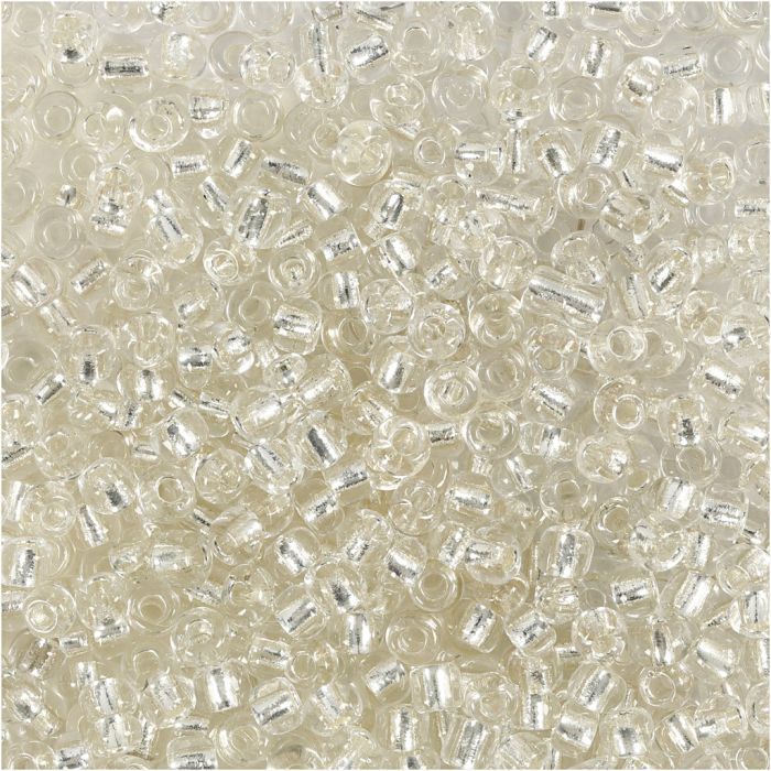 Cuentas de semillas de Rocaille, dia 3 mm, medidas 8/0, medida agujero 0,6-1,0 mm, plata, 25 gr/ 1 paquete