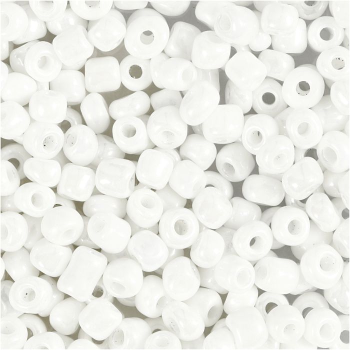 Cuentas de semillas de Rocaille, dia 4 mm, medidas 6/0, medida agujero 0,9-1,2 mm, blanco perla, 25 gr/ 1 paquete