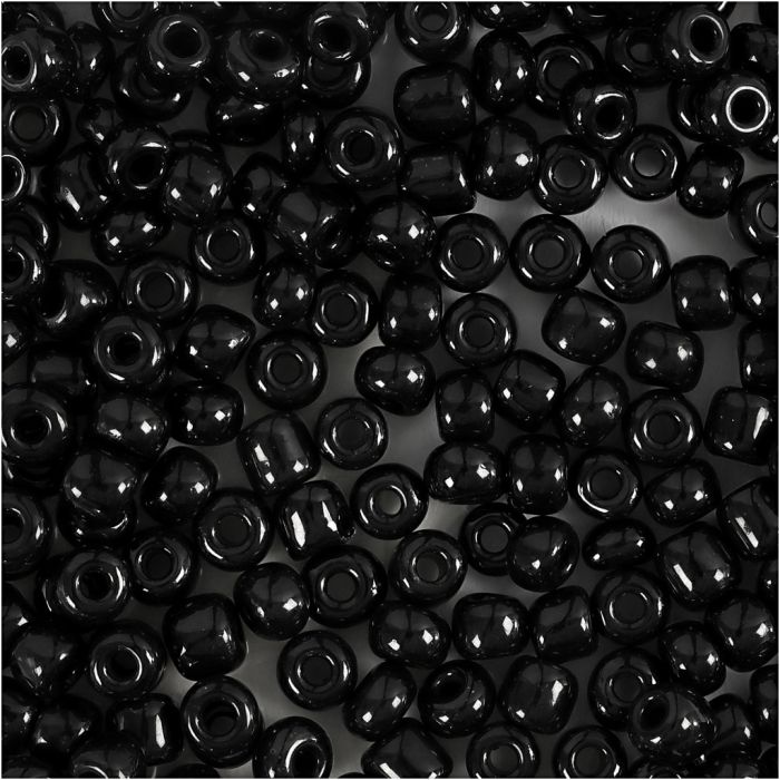 Cuentas de semillas de Rocaille, dia 4 mm, medidas 6/0, medida agujero 0,9-1,2 mm, negro, 25 gr/ 1 paquete