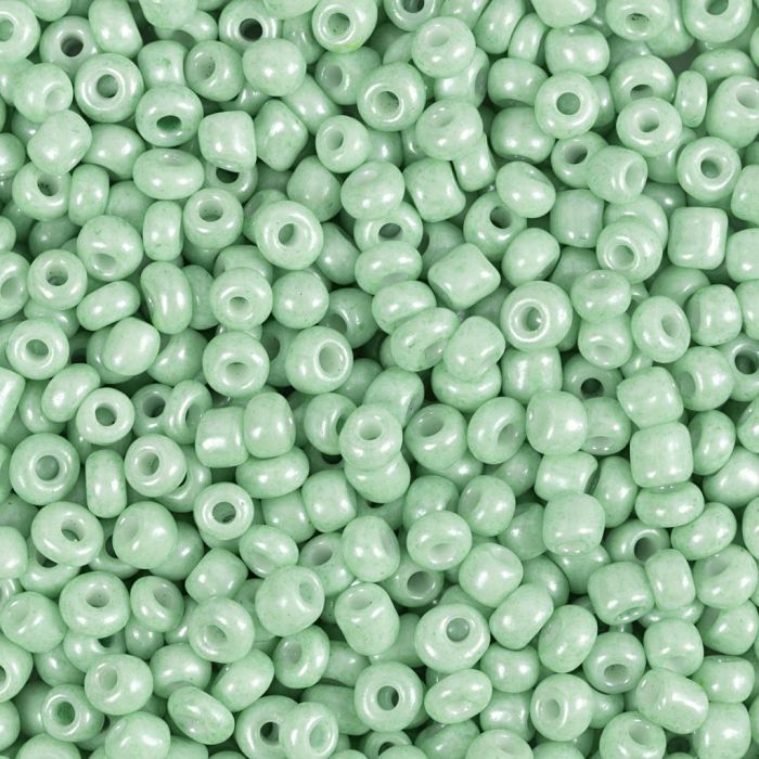 Cuentas de semillas de Rocaille, dia 3 mm, medidas 8/0, medida agujero 0,6-1,0 mm, verde claro, 25 gr/ 1 paquete