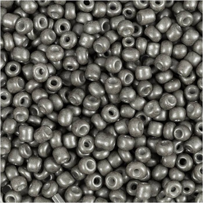 Cuentas de semillas de Rocaille, dia 3 mm, medidas 8/0, medida agujero 0,6-1,0 mm, gris, 25 gr/ 1 paquete