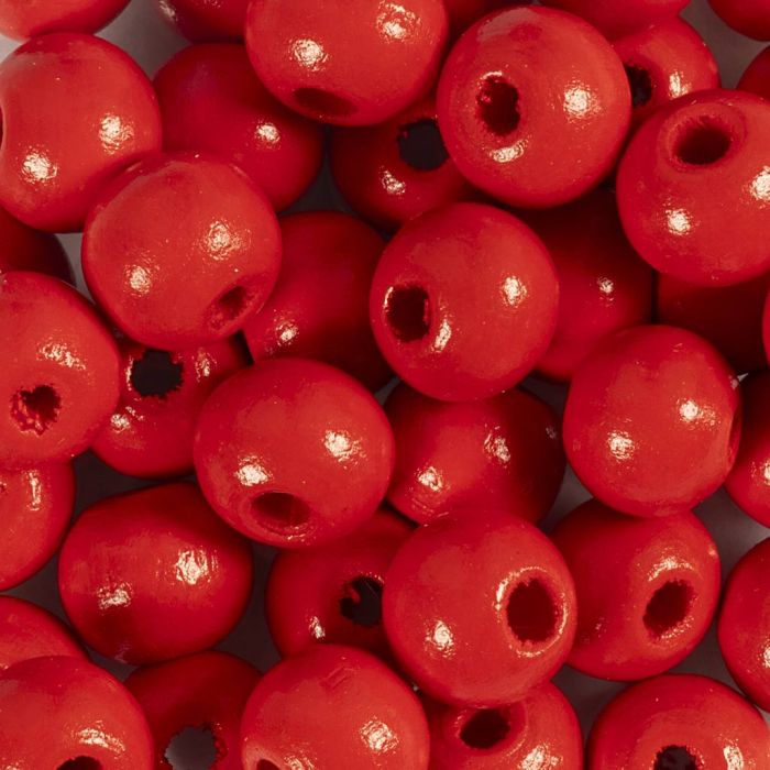 Cuentas de madera, dia 10 mm, medida agujero 3 mm, rojo, 50 gr/ 1 paquete