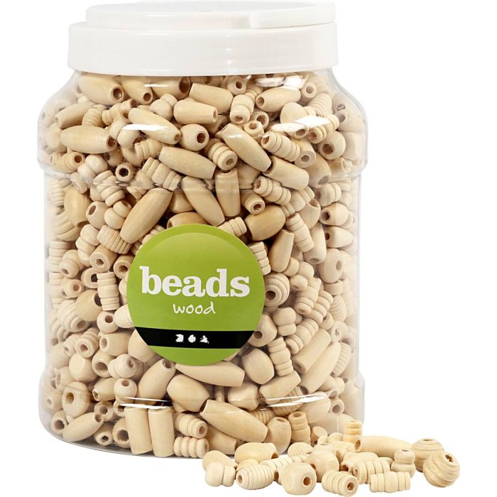 Cuentas de madera, dia 5-28 mm, medida agujero 2,5-3 mm, natural, 850 gr, 2 l/ 1 cubo