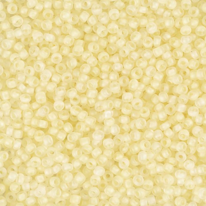 Cuentas de semillas de Rocaille, medida 15/0, dia 1.7 mm, medida agujero 0,5-0,8 mm, matt frozen, blanco, 25 gr/ 1 paquete