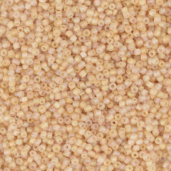 Cuentas de semillas de Rocaille, medida 15/0, dia 1.7 mm, medida agujero 0,5-0,8 mm, matt frozen, beige, 25 gr/ 1 paquete