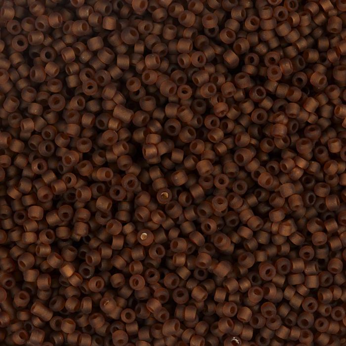 Cuentas de semillas de Rocaille, medida 15/0, dia 1.7 mm, medida agujero 0,5-0,8 mm, matt frozen, marrón, 25 gr/ 1 paquete