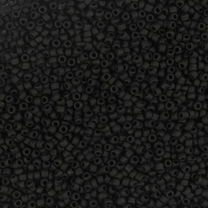 Cuentas de semillas de Rocaille, medida 15/0, dia 1.7 mm, medida agujero 0,5-0,8 mm, matt frozen, negro, 25 gr/ 1 paquete