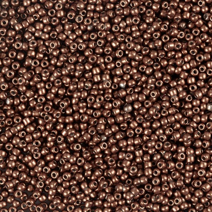 Cuentas de semillas de Rocaille, medida 15/0, dia 1.7 mm, medida agujero 0,5-0,8 mm, matt frozen, cobre, 25 gr/ 1 paquete